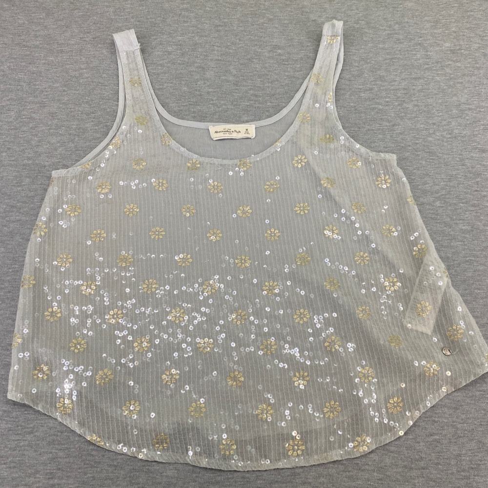 Abercrombie & Fitch Y2k Festival Sheer Sequin Tank Womens M Gray Sequin Fairy